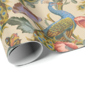 Peacock Art Nouveau Floral Pattern Wrapping Paper Cadeaupapier (Rol Hoek)