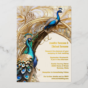 Peacock art nouveau Indiase decoratieve chic Folie Uitnodiging