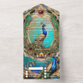 Peacock art nouveau  retro luxe all in one uitnodiging (Binnen)