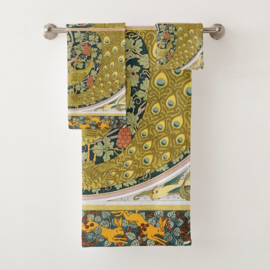 Peacock Art Nouveau Stijl rond ingewikkeld ontwerp Bad Handdoek (Insitu)