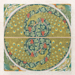 Peacock Art Nouveau Stijl rond ingewikkeld ontwerp Glazen Onderzetter