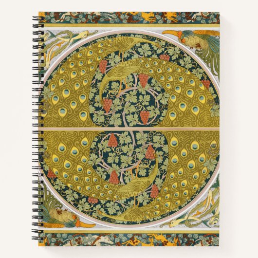 Peacock Art Nouveau Stijl rond ingewikkeld ontwerp Notitieboek (Voorkant)