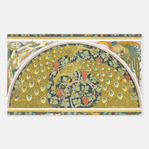 Peacock Art Nouveau Stijl rond ingewikkeld ontwerp Rechthoekige Sticker