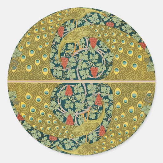 Peacock Art Nouveau Stijl rond ingewikkeld ontwerp Ronde Sticker (Voorkant)