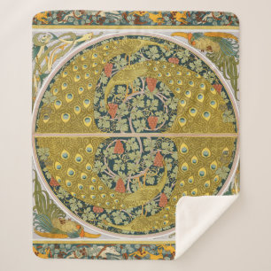 Peacock Art Nouveau Stijl rond ingewikkeld ontwerp Sherpa Deken