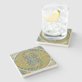 Peacock Art Nouveau Stijl rond ingewikkeld ontwerp Stenen Onderzetter (Zijkant)