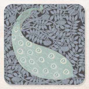 Peacock Art Nouveau Vogel Classic Vierkante Kartonnen Onderzetter