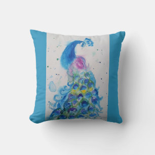 Peacock art Waterverf Schilder Cushion Aqua Blauwg Kussen