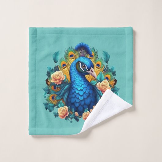Peacock Avec Roses Peach (Gant de toilette)