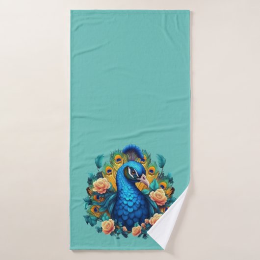 Peacock Avec Roses Peach (Serviette de bain)