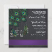 Peacock Banded Violet Plumes Mariage Invitations (Devant)