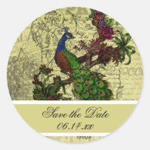 Peacock Bewaar de Datum Ronde Stickers