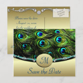 Peacock Bewaar de datum van de trouwkaarten Aankondigingskaart (Voorkant / Achterkant)