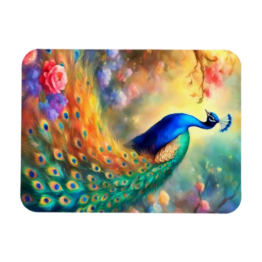 Peacock Bird 100 met bloemen Magneet (Horizontaal)