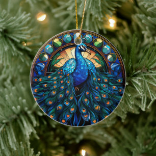 Peacock Bird Ceramic Decor Glas in lood look Keramisch Ornament