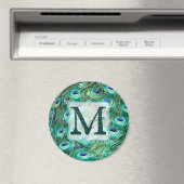 Peacock Bird Feather Blauwgroen Monogram Initiaal Magneet (Insitu (Vaatwasser))