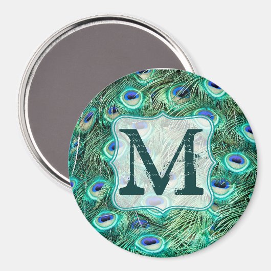 Peacock Bird Feather Blauwgroen Monogram Initiaal  Magneet (Voorkant / Achterkant)