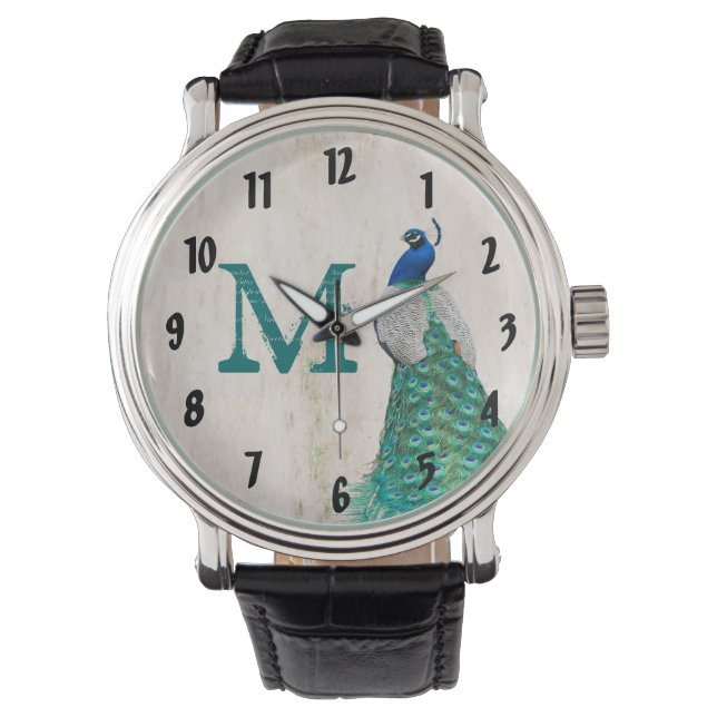 Peacock Bird Feather Blauwgroen Turquoise  horloge (Voorkant)