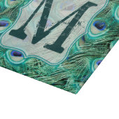 Peacock Bird Feather Monogram Glass Cutting Board Snijplank (Hoek)