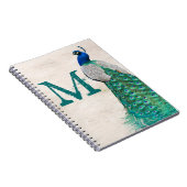 Peacock Bird Feather Monogram Initiaal Note Book Notitieboek (Rechterzijde)