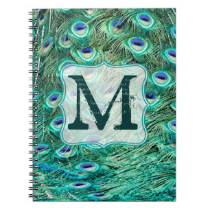 Peacock Bird Feather Monogram Initiaal Note Book Notitieboek