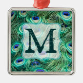 Peacock Bird Feather Tea Monogram Initiaal Metalen Ornament (Voorkant)