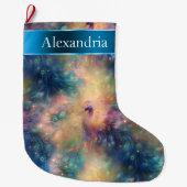 Peacock Bird Feathers Blauw Goud Kerstnaam Grote Kerstsok (Voorkant)