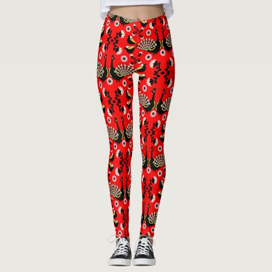 Peacock Bird Folk Art. Leggings (Devant)