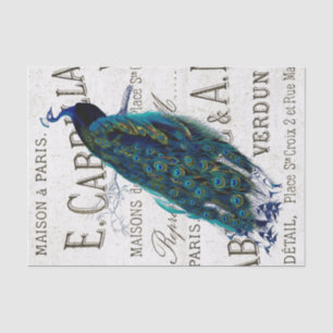 Peacock Bird French Script Ephemera Decoupage Tissuepapier