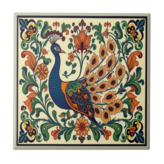 Peacock Bird Morris Morgan Boho Tegeltje (Voorkant)