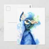 Peacock Bird Waterverf Art Briefkaart (Voorkant / Achterkant)