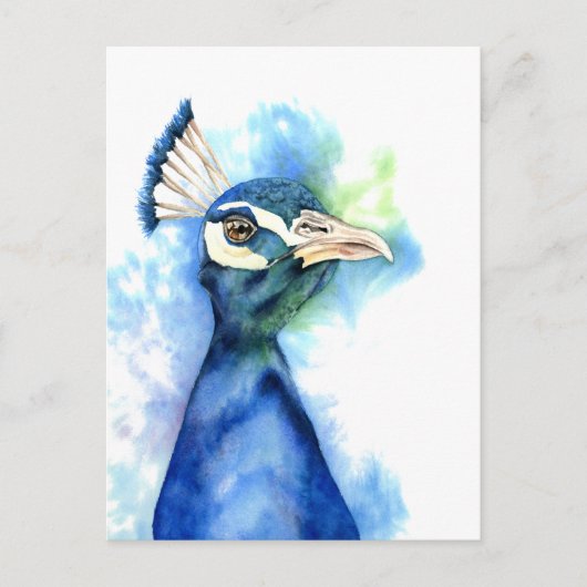 Peacock Bird Waterverf Art Briefkaart (Voorkant)
