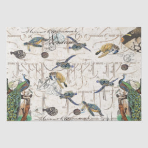 Peacock Bird Zee Turtle Blowfish French Ephemera Tissuepapier