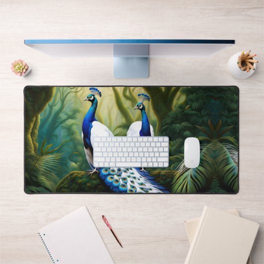 Peacock blanc et bleu majestueux en forêt (Bureau 1)