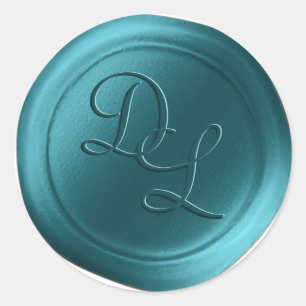 Peacock Blauw 2 Letter Monogram Wax Seal Stickers