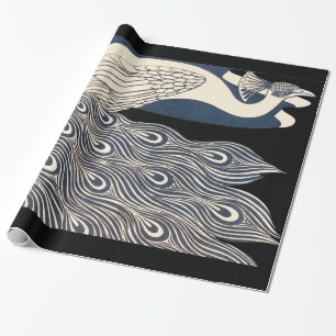 Peacock  Blauw Art Nouveau Art Cadeaupapier