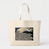 Peacock Blauw Art Nouveau Art Grote Tote Bag (Voorkant)