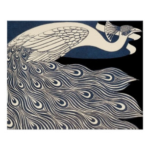 Peacock  Blauw Art Nouveau Art Perfect Poster
