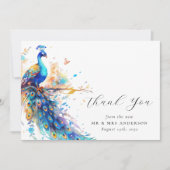 Peacock blauw goud foto bruiloft bedankkaart (Voorkant)