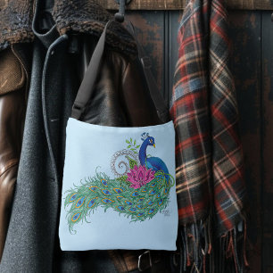 Peacock Blauwe Lotus Bloem Henna Crossbody Tas