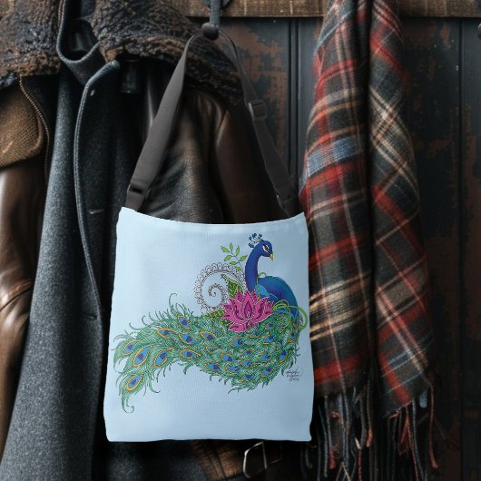 Peacock Blauwe Lotus Bloem Henna Crossbody Tas