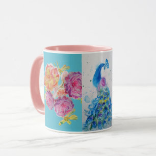 Peacock bleu aquarelle peinture Aqua Rose Mug