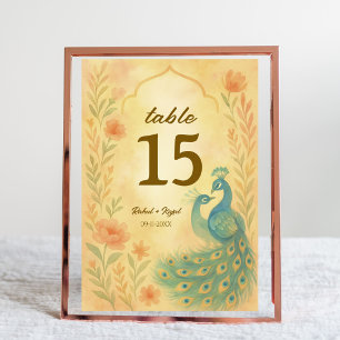 Peacock Bloemen Indische Trouwtafel Nummer Kaart