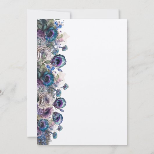 Peacock Bloemen Thema Save The Date Uitnodiging (Achterkant)