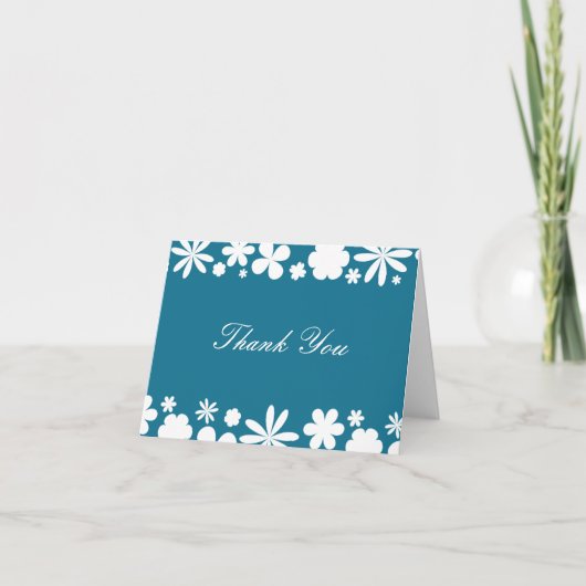Peacock Blue and White Flower Power Merci Note (Devant)