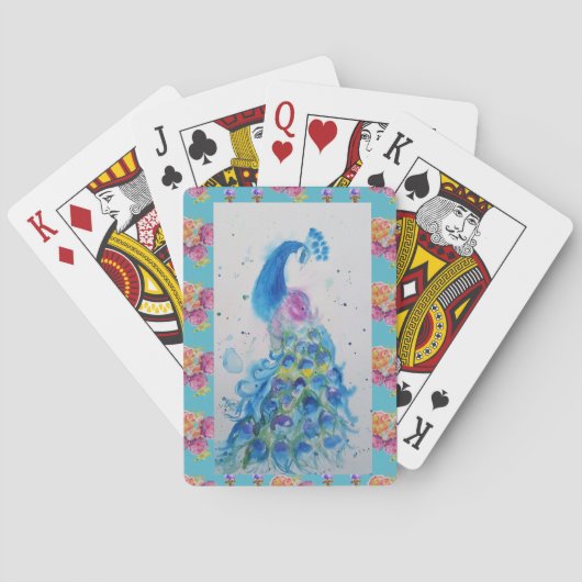 Peacock Blue Bird Waterverf Aqua Palling Cards Pokerkaarten (Achterkant)