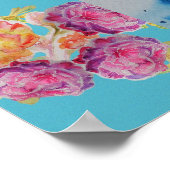 Peacock Blue Bird Waterverf Aqua Roos Poster (Hoek)