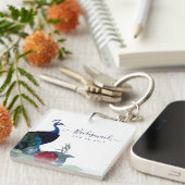 Peacock Blue Burgundy Winter Fall Wedding Sleutelhanger (Voorkant Rechts)