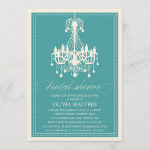 PEACOCK BLUE CHANDELIER   BRIDAL SHOWER INVITATION KAART