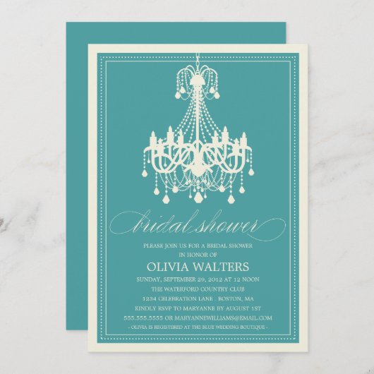 PEACOCK BLUE CHANDELIER| INVITATION À LA DOUCHE BR (Devant / Derrière)
